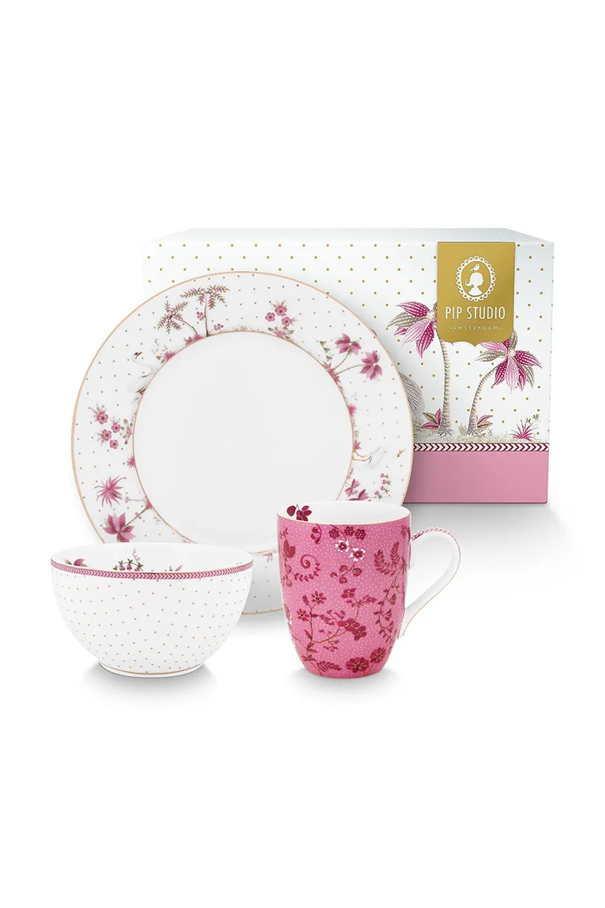 Pip Studio set de mic dejun Jolie Pink 3-pack culoarea alb
