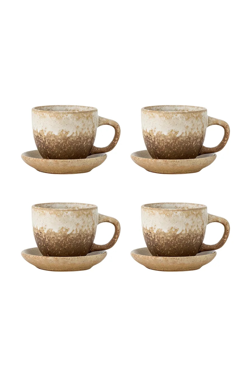 Bloomingville set de cești cu farfurioare pentru 4 persoane Brenta 180 ml 8-pack culoarea maro