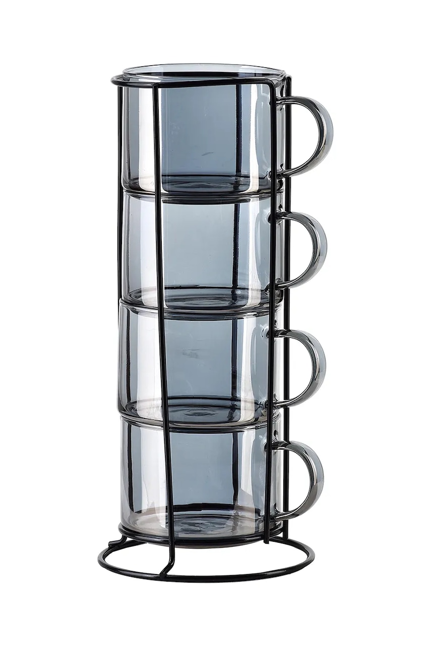 Affek Design set de căni cu suport Peter Grey 350 ml 4-pack culoarea gri