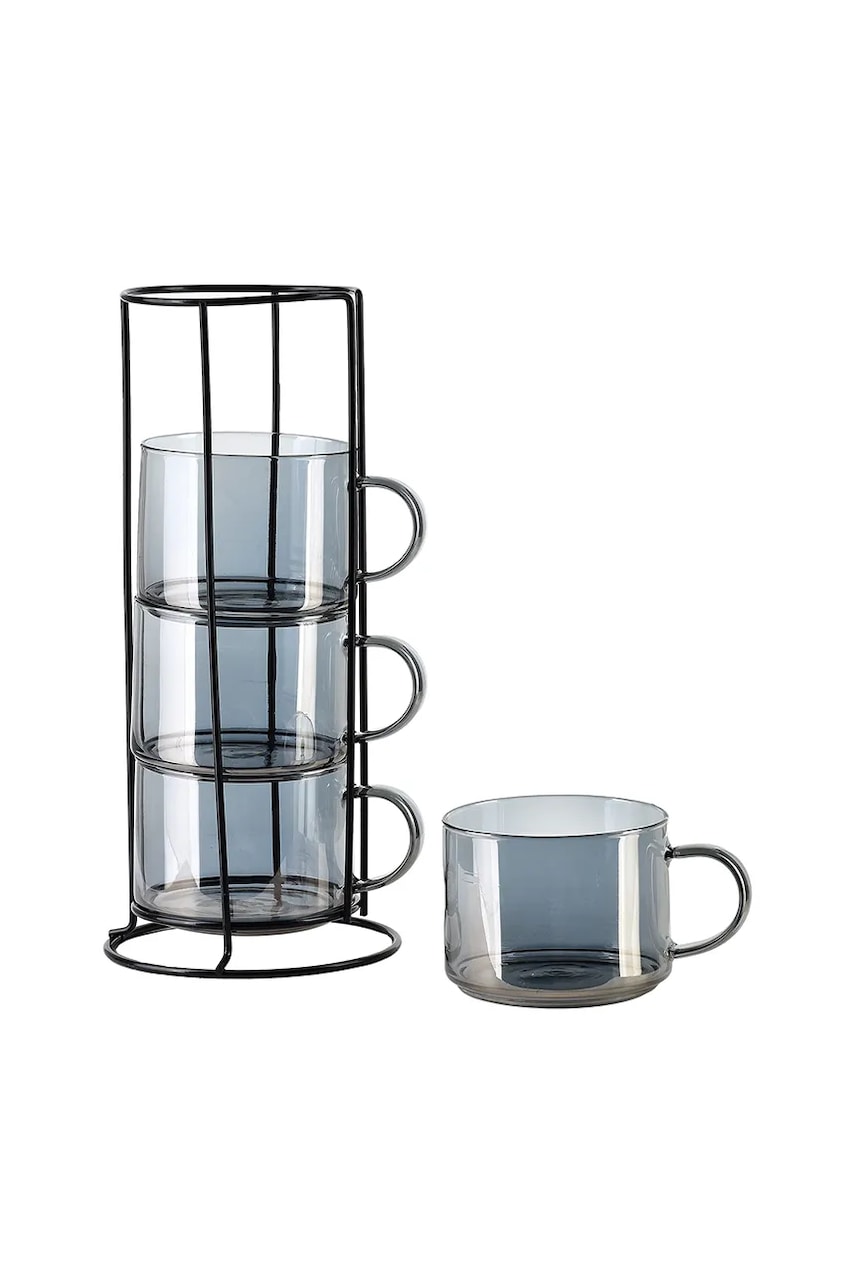 Набор чашек с подставкой Affek Design Peter Grey 350 ml 4 шт цвет серый Набор чашек с подставкой Affek Design Peter Grey 350 ml 4 шт цвет серый