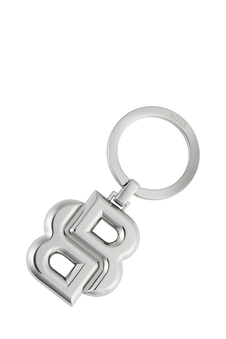 Levně Přívěsek na klíče BOSS Double B Shinny Chrome šedá barva