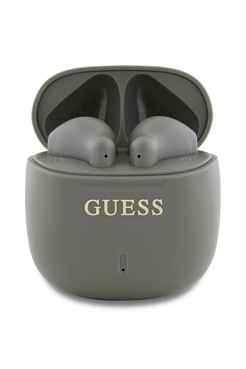 Levně Bezdrátová sluchátka do uší Guess Printed Classic Logo šedá barva