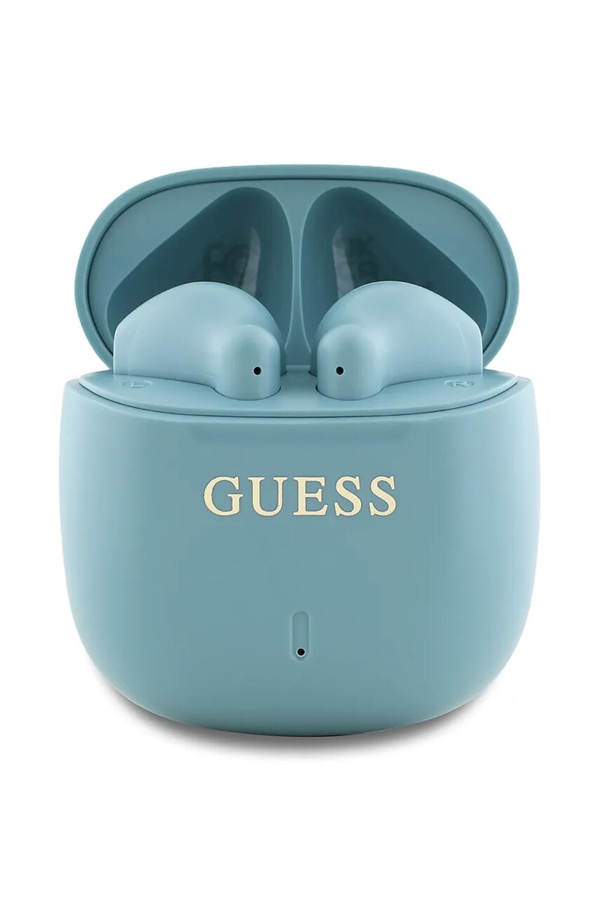 Levně Bezdrátová sluchátka do uší Guess Printed Classic Logo tyrkysová barva