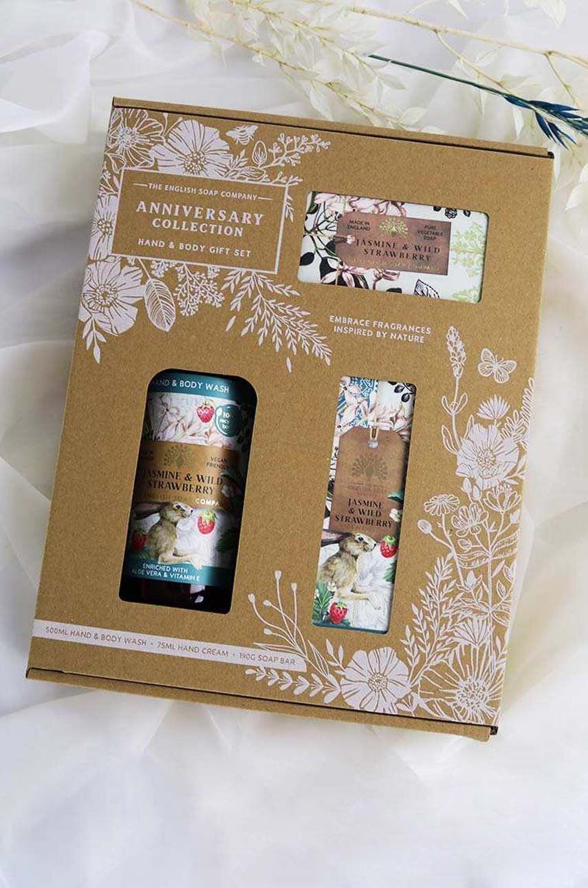 The English Soap Company set de săpun, cremă de mâini și gel de spălat Jasmine and Wild Strawberry 3-pack