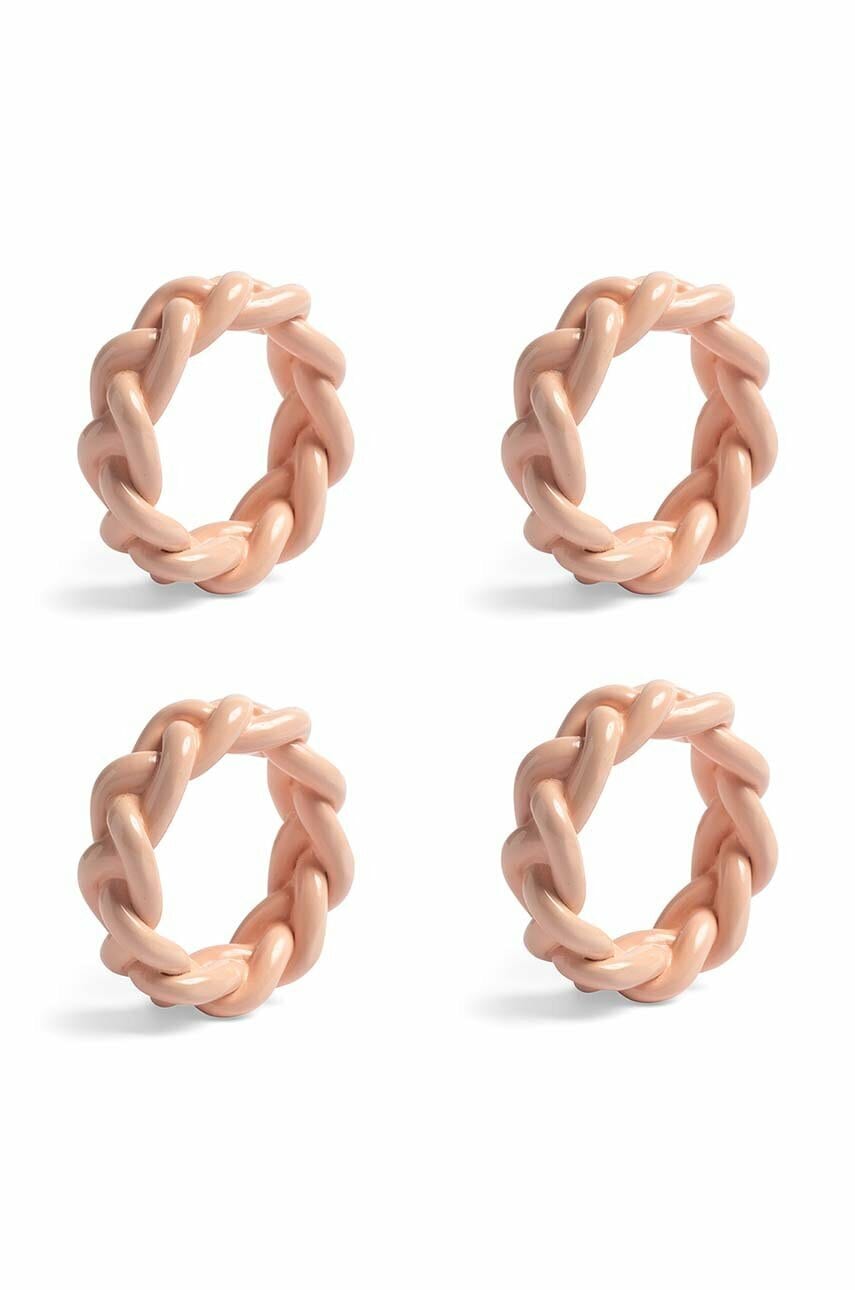 &k amsterdam inele de șervețel Braid Pink Set 4-pack