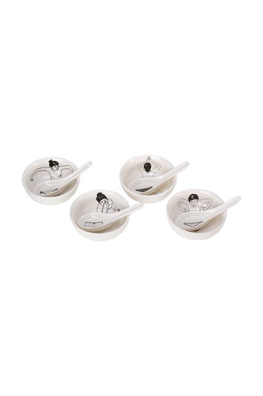 

Комплект купи с лъжици Pols Potten Undressed Bowls 200 ml (4 броя), Бял