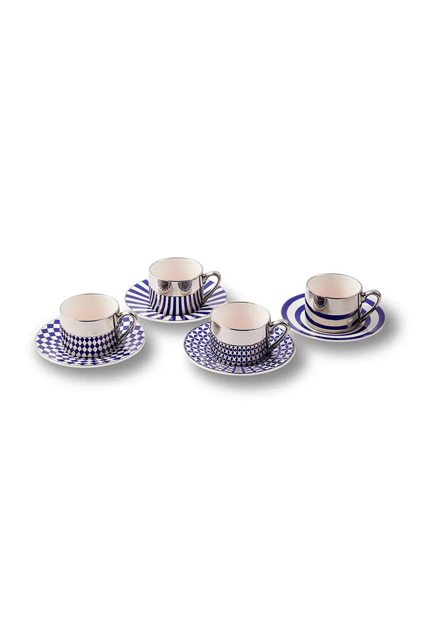 Pols Potten set de cești de espresso cu farfurioare pentru 4 persoane Aunty 90 ml culoarea bleumarin