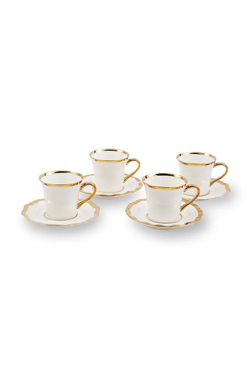 Pols Potten set de cești cu farfurioare pentru 4 persoane Golden Finds 220 ml culoarea alb
