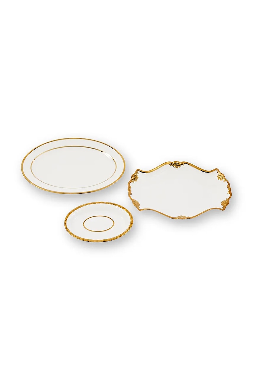 Pols Potten un set de farfurii Golden Finds 3-pack culoarea alb