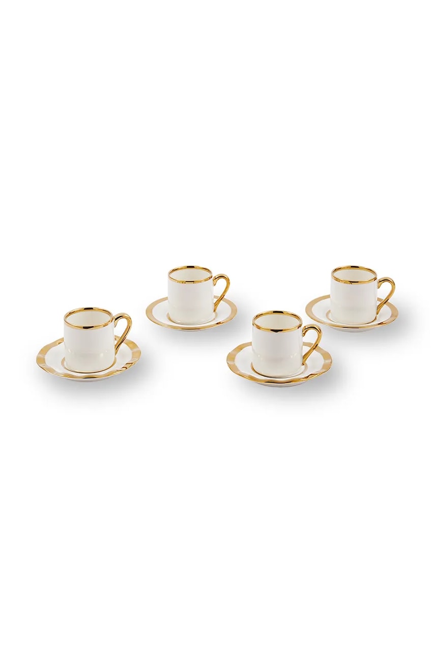 Pols Potten set de cești cu farfurioare pentru 4 persoane Golden Finds 110 ml culoarea alb