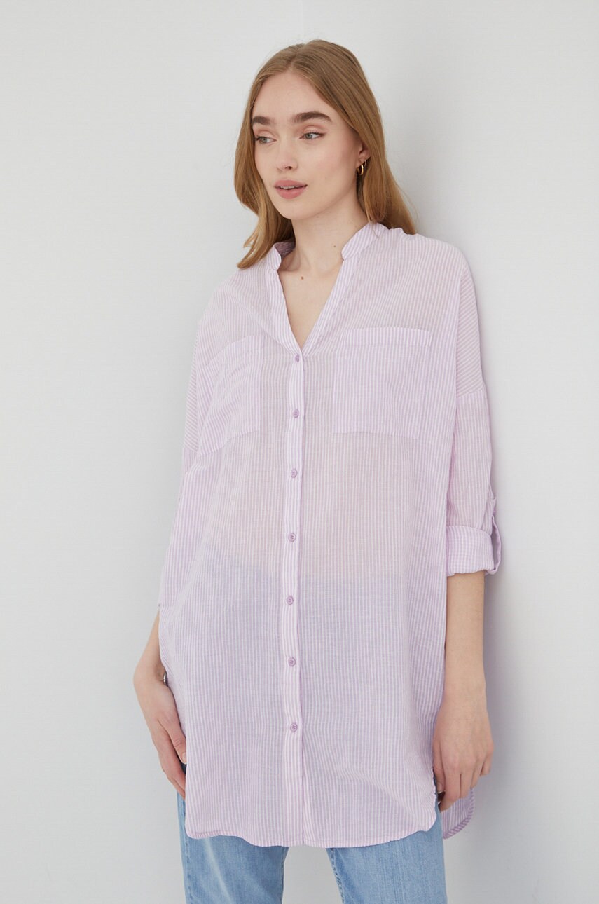 Vero moda camasa din bumbac femei, culoarea violet, relaxed