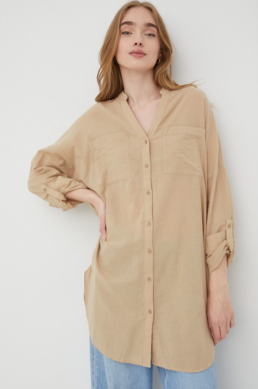 Vero moda camasa din bumbac femei, culoarea bej, relaxed