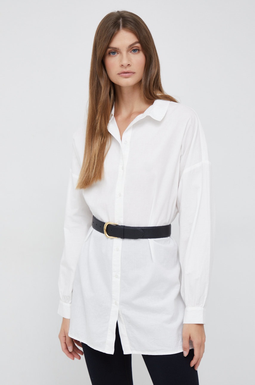 

Памучна риза Vero Moda дамска в бяло със свободна кройка с класическа яка, Бял