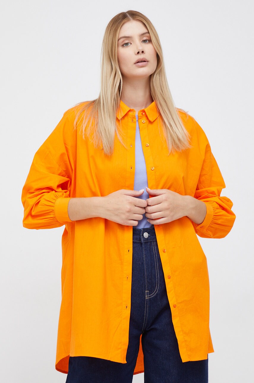 Vero moda camasa din bumbac femei, culoarea portocaliu, cu guler clasic, relaxed
