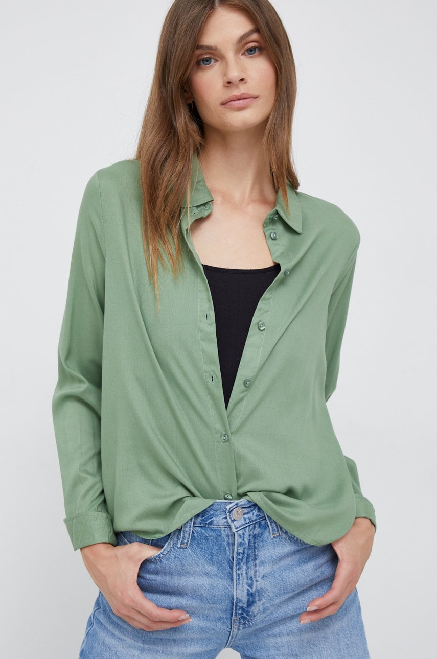 Vero moda camasa femei, culoarea verde, cu guler clasic, regular
