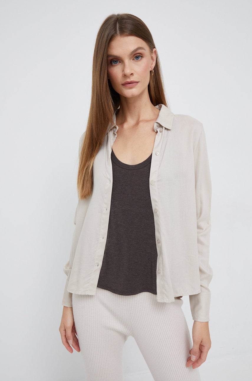 Vero moda camasa femei, culoarea gri, cu guler clasic, regular