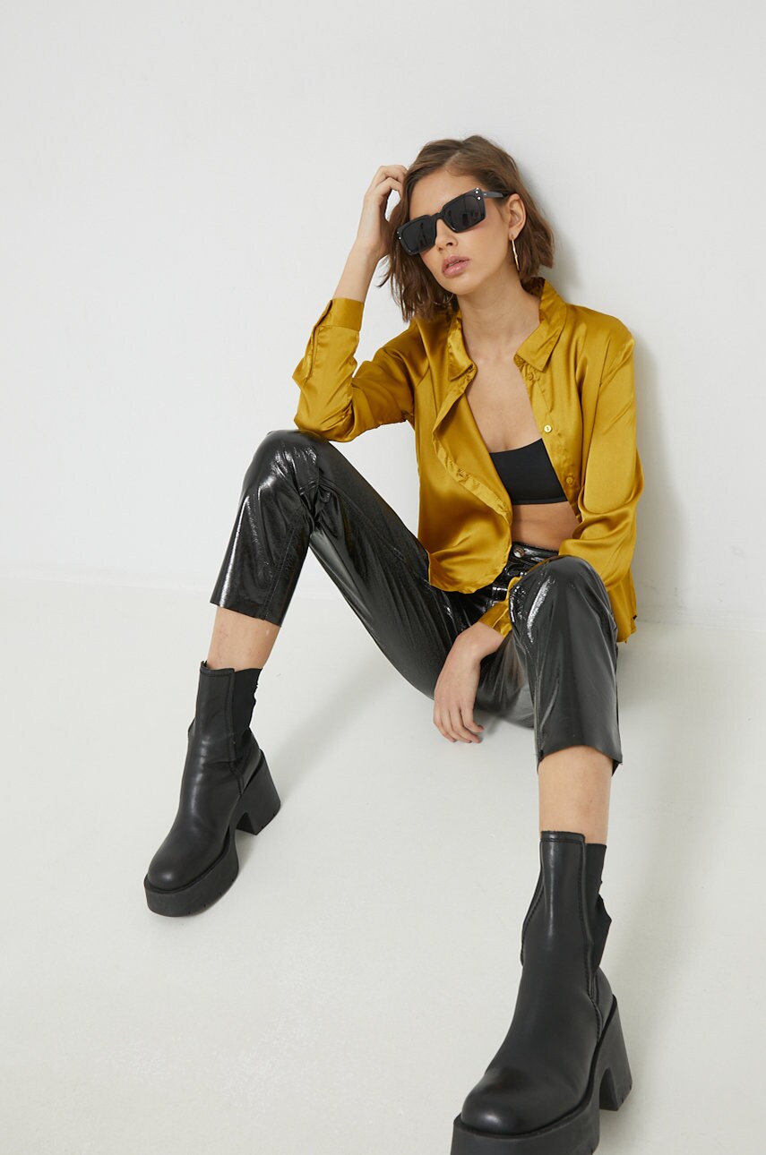 Jdy camasa femei, culoarea galben, cu guler clasic, regular