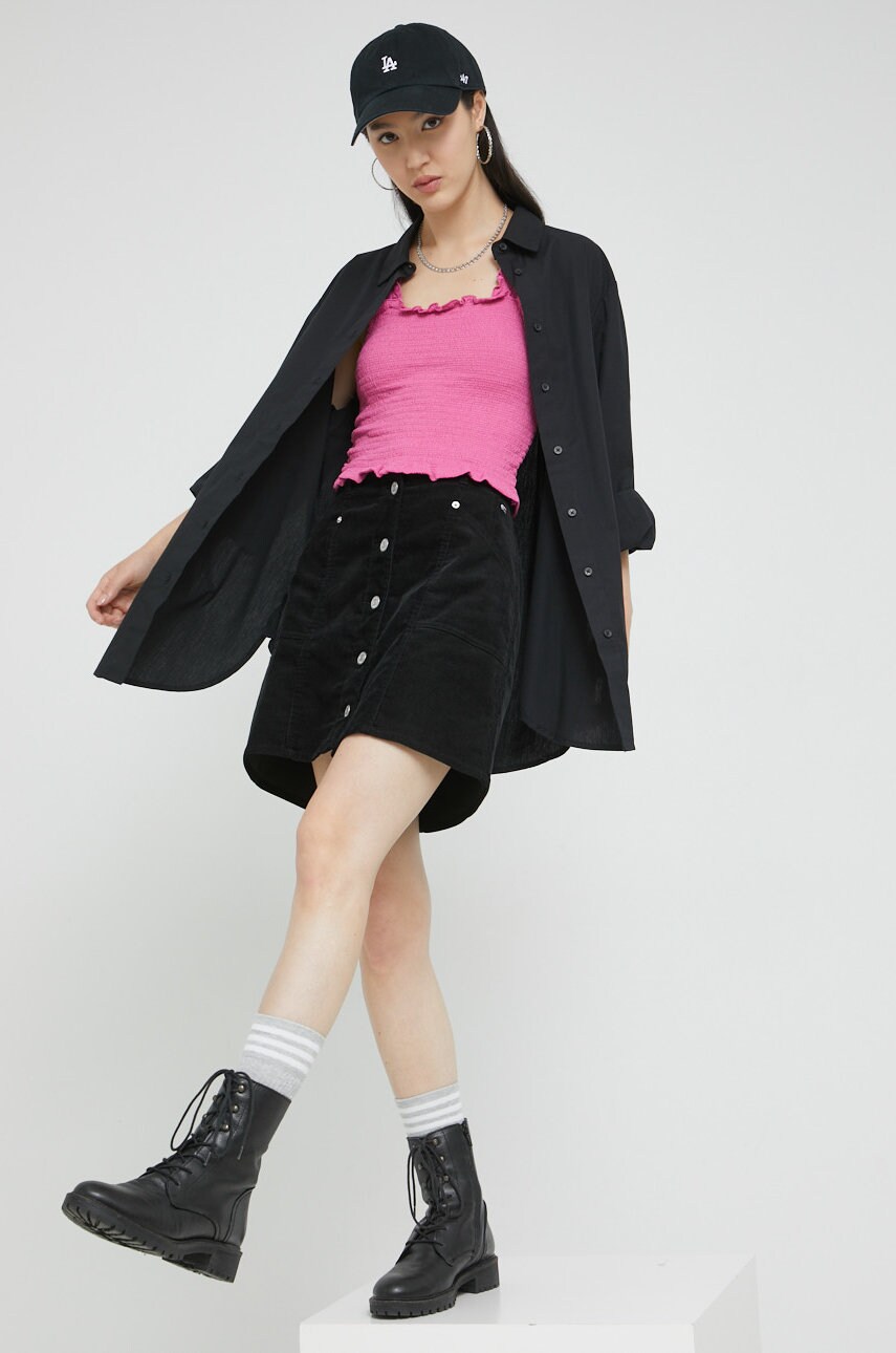 Only camasa din bumbac femei, culoarea negru, cu guler clasic, regular