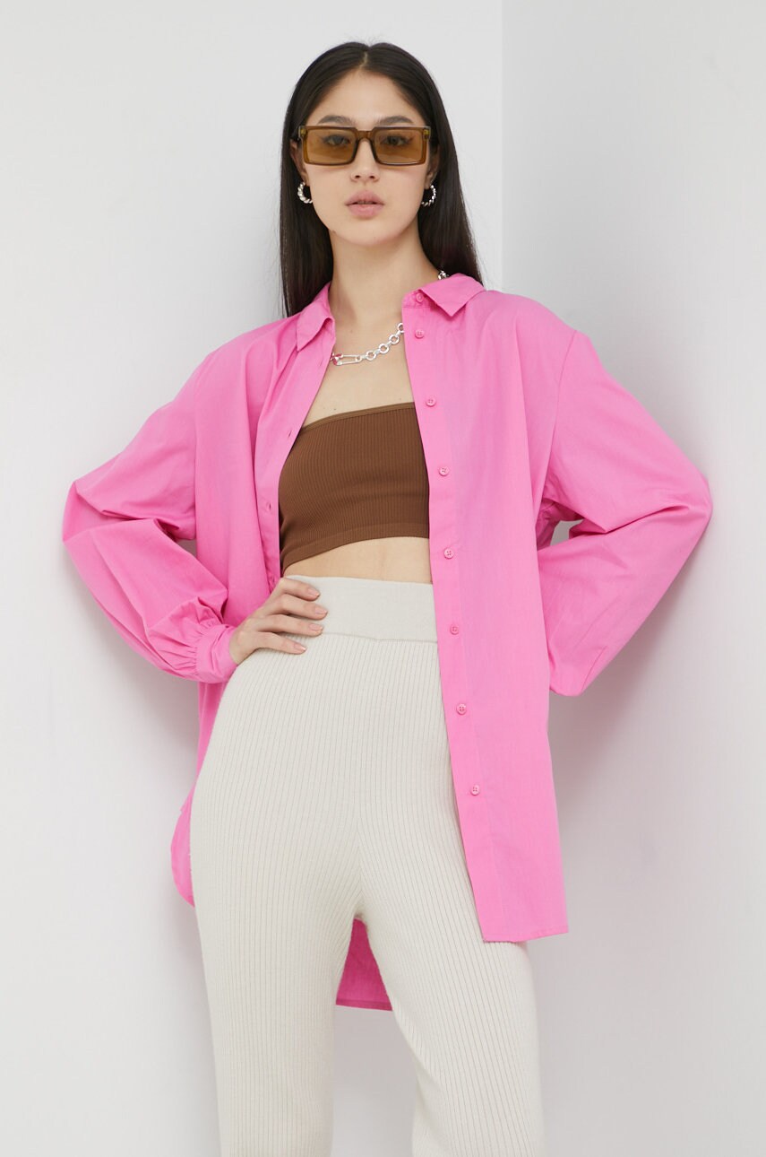Only camasa din bumbac femei, culoarea roz, cu guler clasic, regular