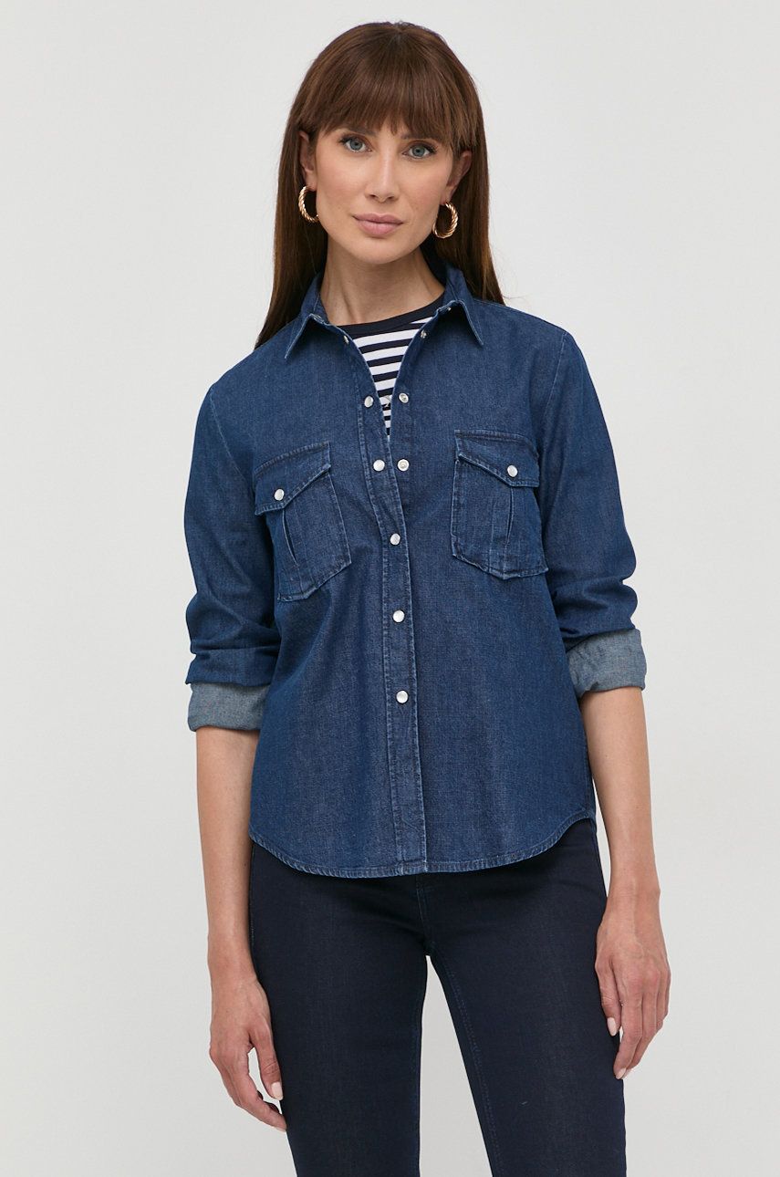 MAX&Co. koszula jeansowa damska kolor granatowy regular z kołnierzykiem klasycznym