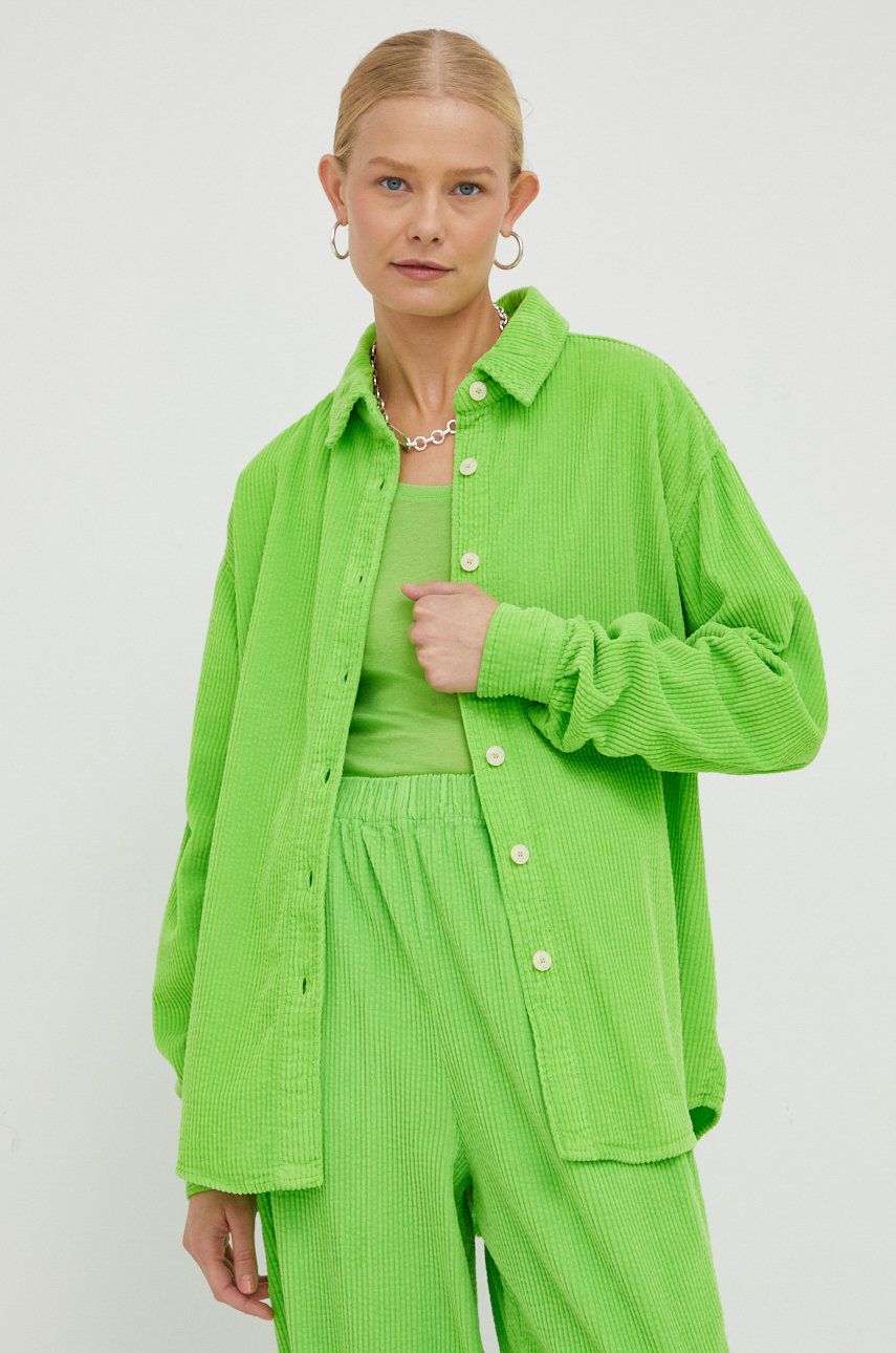 American Vintage camasa din bumbac femei, culoarea verde, cu guler clasic, relaxed American imagine megaplaza.ro
