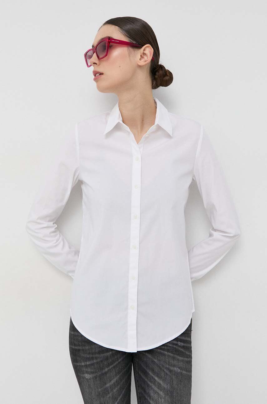 Armani Exchange camasa femei, culoarea alb, cu guler clasic, slim