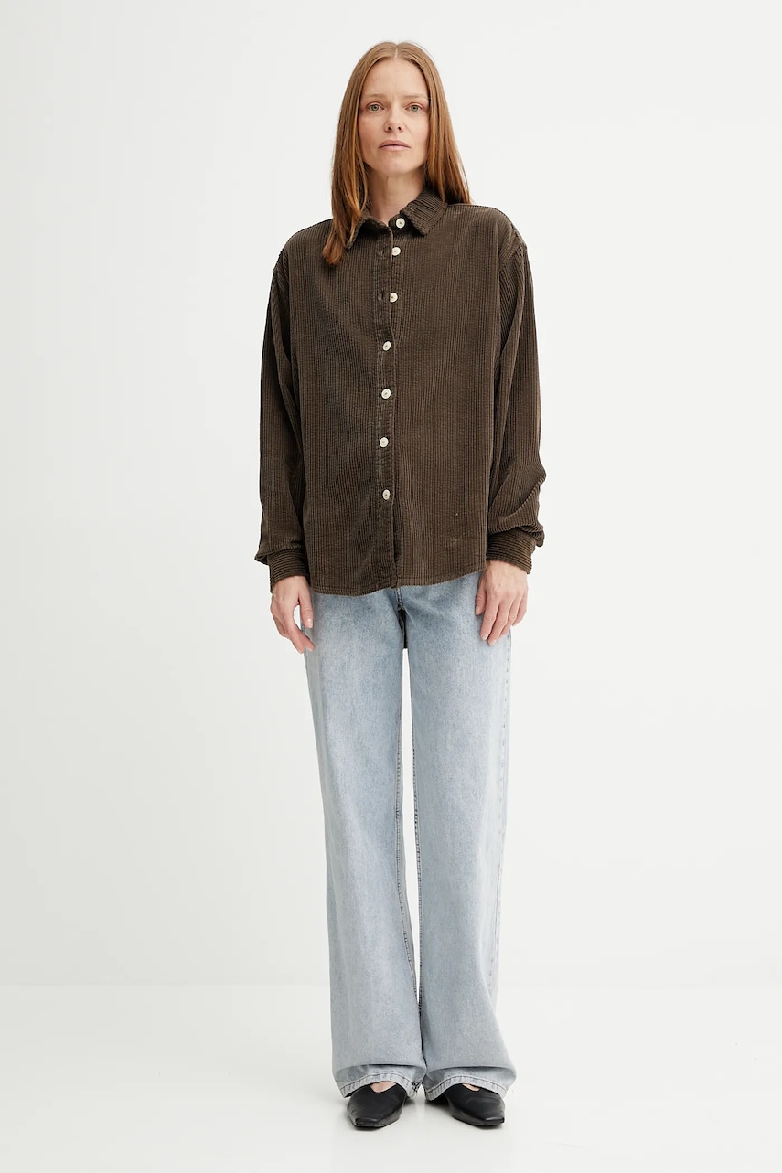 Хлопковая рубашка American Vintage цвет серый relaxed классический воротник