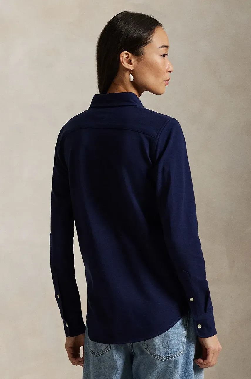 Хлопковая рубашка Polo Ralph Lauren женская цвет чёрный regular классический воротник 211924258 Хлопковая рубашка Polo Ralph Lauren женская цвет чёрный regular классический воротник 211924258