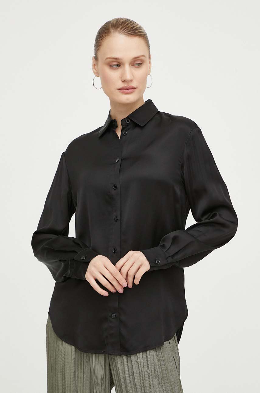 Samsoe Samsoe camasa femei, culoarea negru, cu guler clasic, regular