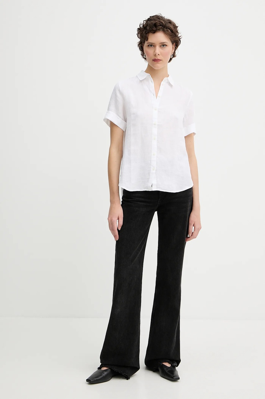 Льняная рубашка Marc OPolo цвет белый regular классический воротник M04113541135