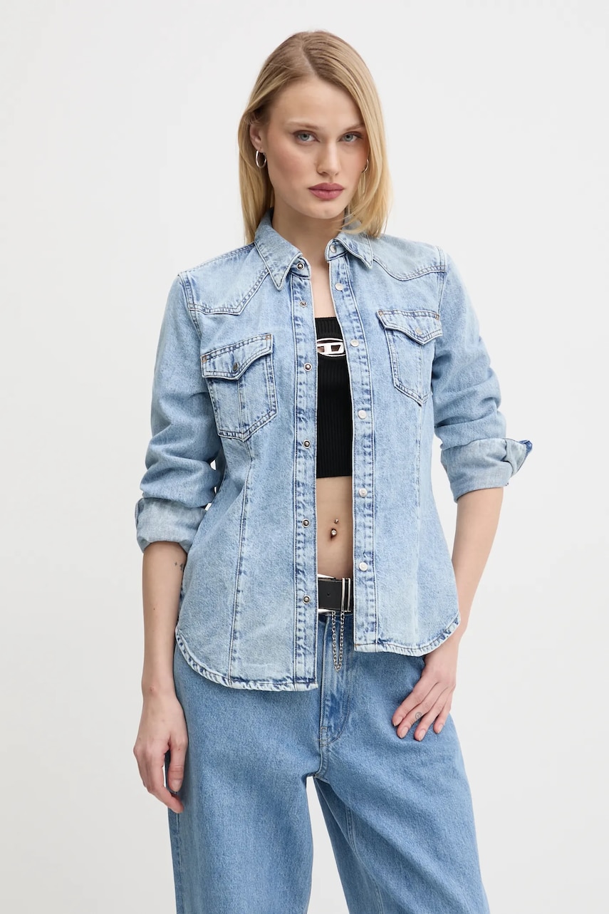 Diesel cămașă din denim DE-WAVES SHIRT femei, cu guler clasic, regular, A09966.068KC Diesel cămașă din denim DE-WAVES SHIRT femei, cu guler clasic, regular, A09966.068KC