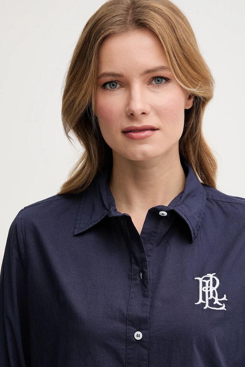 Βαμβακερό πουκάμισο Lauren Ralph Lauren χρώμα: ναυτικό μπλε, 20529276 φωτογραφία