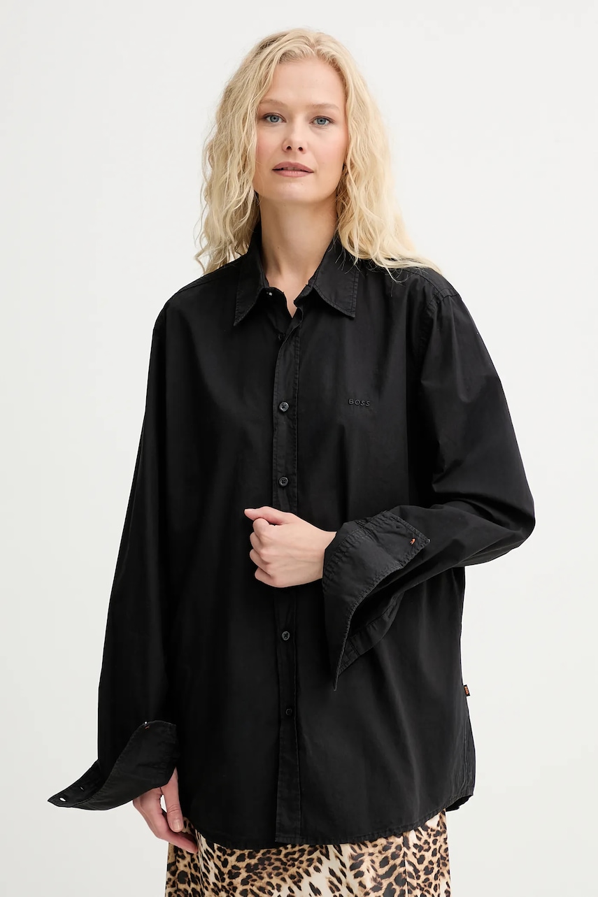 Renewed cămașă creative upcycling culoarea negru, cu guler clasic, regular, Renewed INTU x Answear