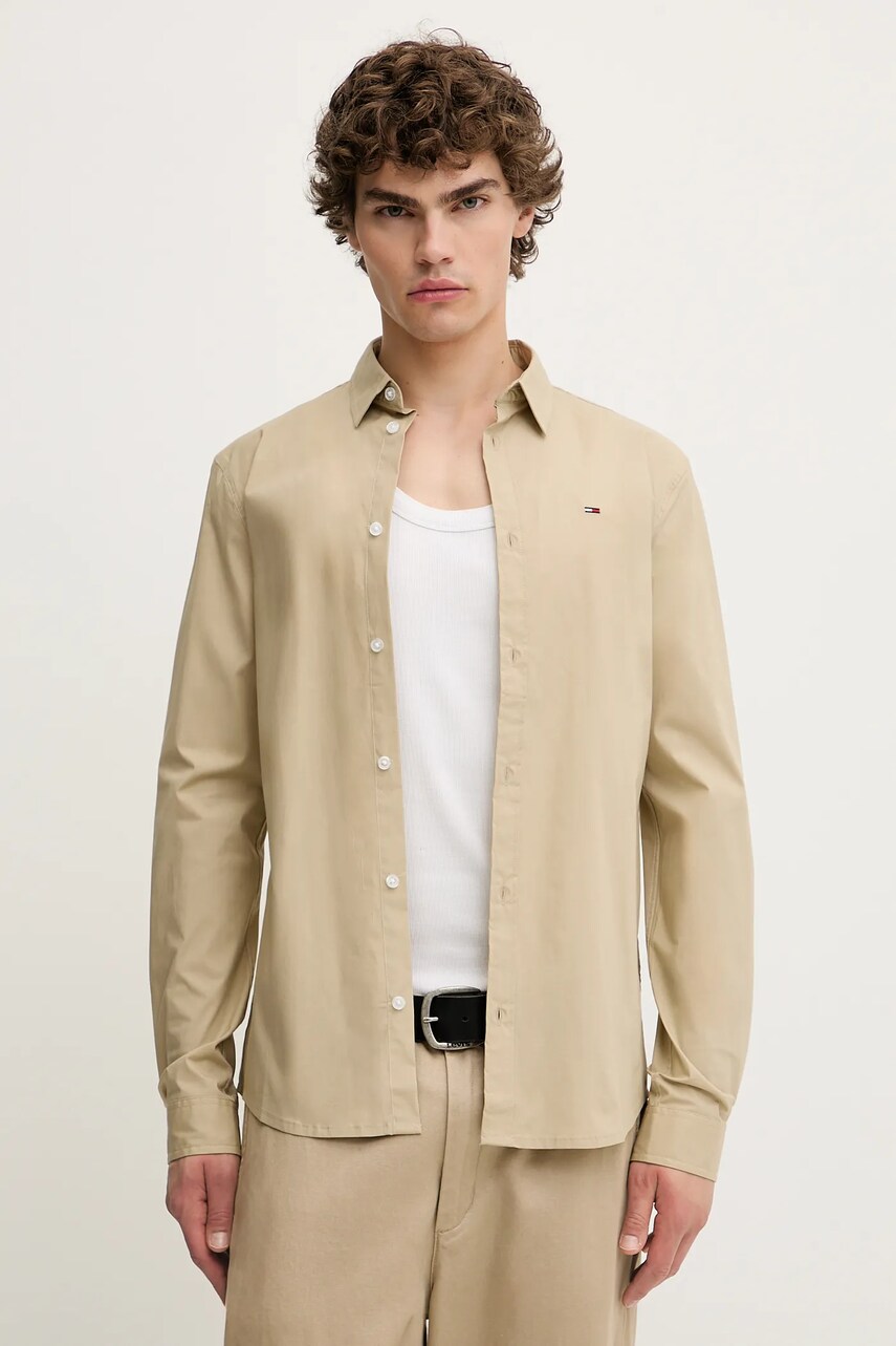 Levně Košile Tommy Jeans pánská, tmavomodrá barva, slim, s klasickým límcem, DM0DM04405