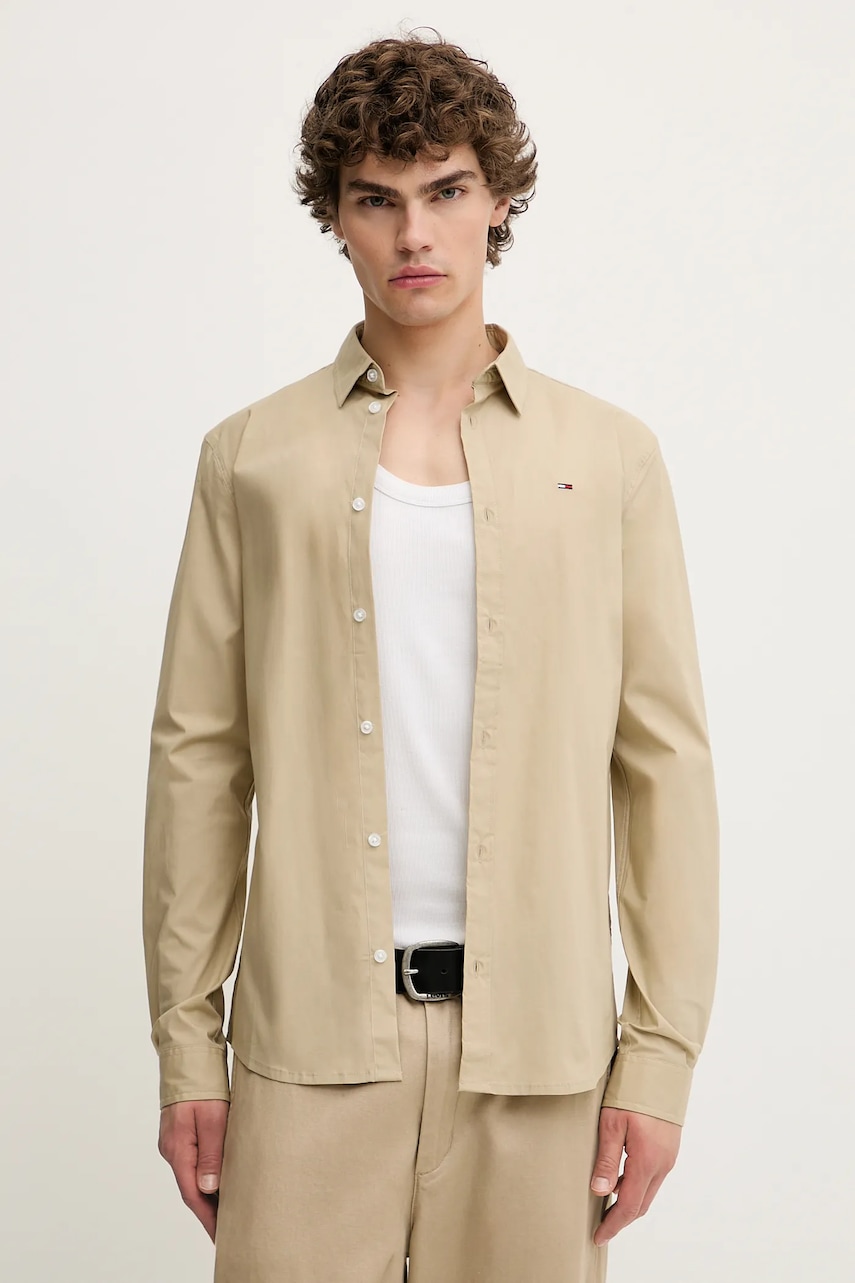 Tommy Jeans cămașă culoarea bleumarin, cu guler clasic, slim, DM0DM04405