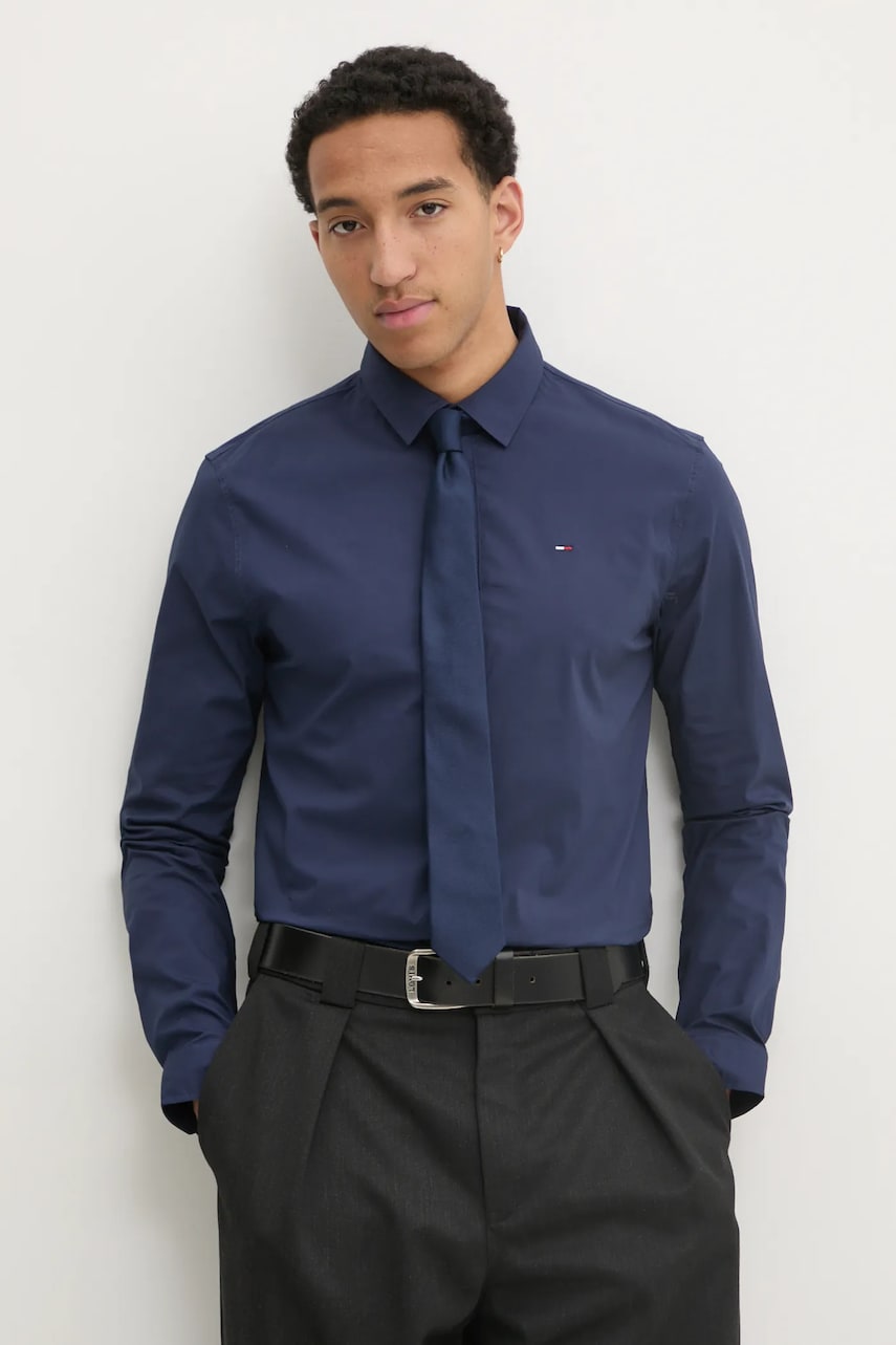 Tommy Jeans camasa barbati, culoarea albastru marin, cu guler clasic, slim, DM0DM04405 Tommy Jeans camasa barbati, culoarea albastru marin, cu guler clasic, slim, DM0DM04405