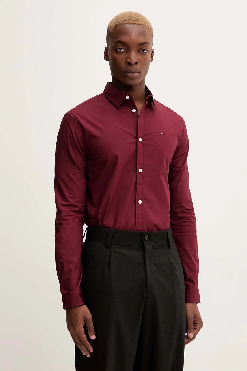 Tommy Jeans cămașă culoarea bleumarin, cu guler clasic, slim, DM0DM04405