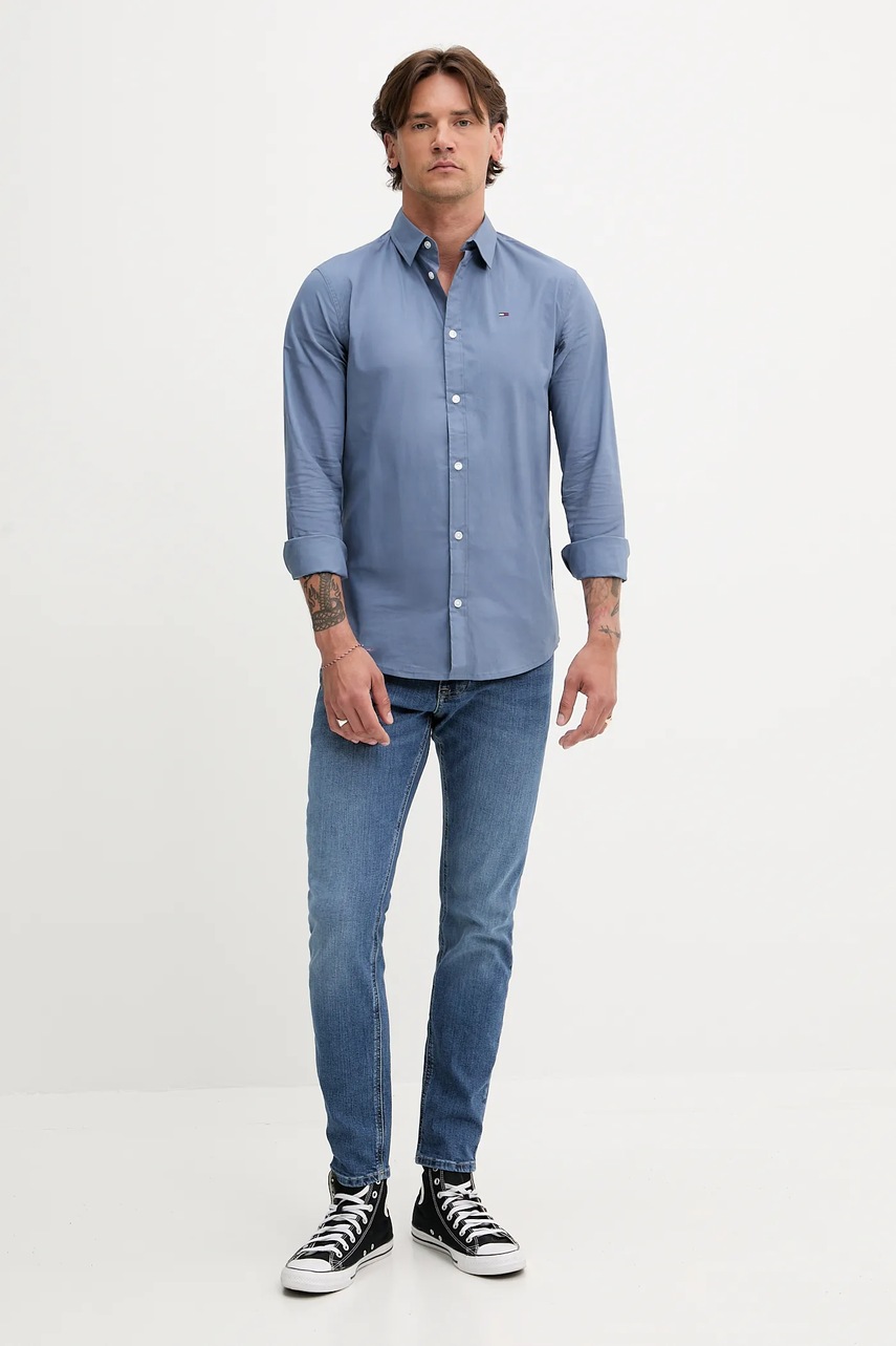 Рубашка Tommy Jeans цвет синий slim классический воротник DM0DM04405