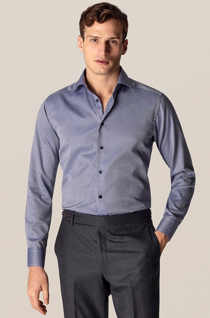 Košile Eton pánská, tmavomodrá barva, slim, s klasickým límcem - námořnická modř -  100% Bavlna