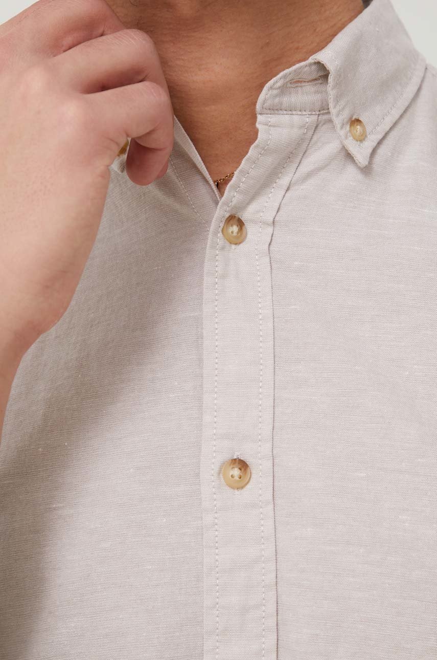 

Сорочка з домішкою льону Jack & Jones чоловіча колір бежевий slim комір button-down