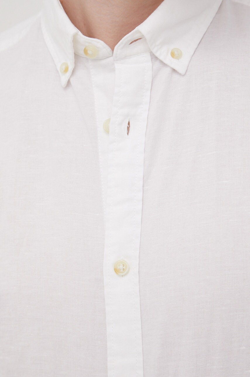 

Рубашка с примесью льна Jack & Jones мужская цвет белый slim воротник button-down