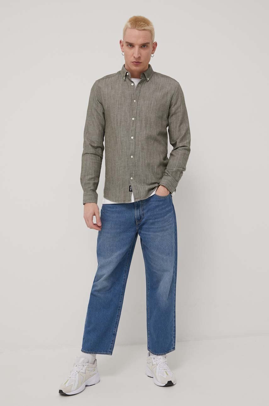 

Рубашка с примесью льна Only & Sons мужская цвет зелёный slim воротник button-down