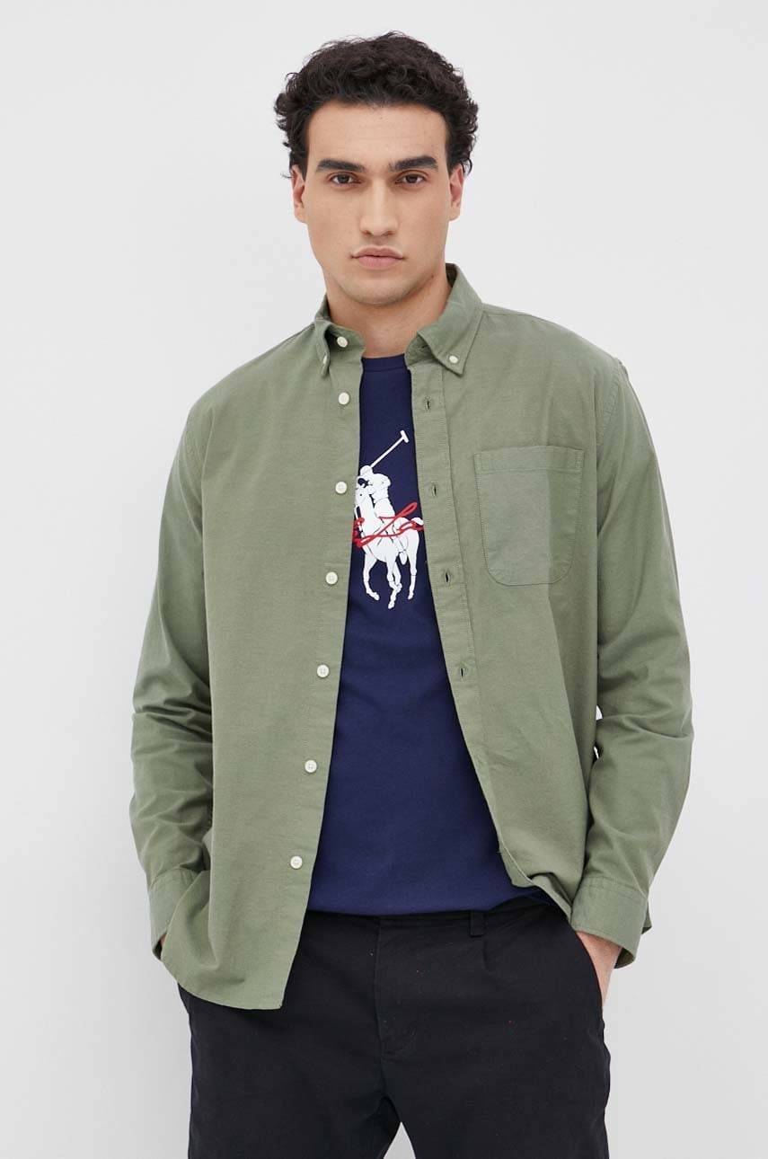 Selected homme camasa barbati, culoarea verde, cu guler button-down, regular