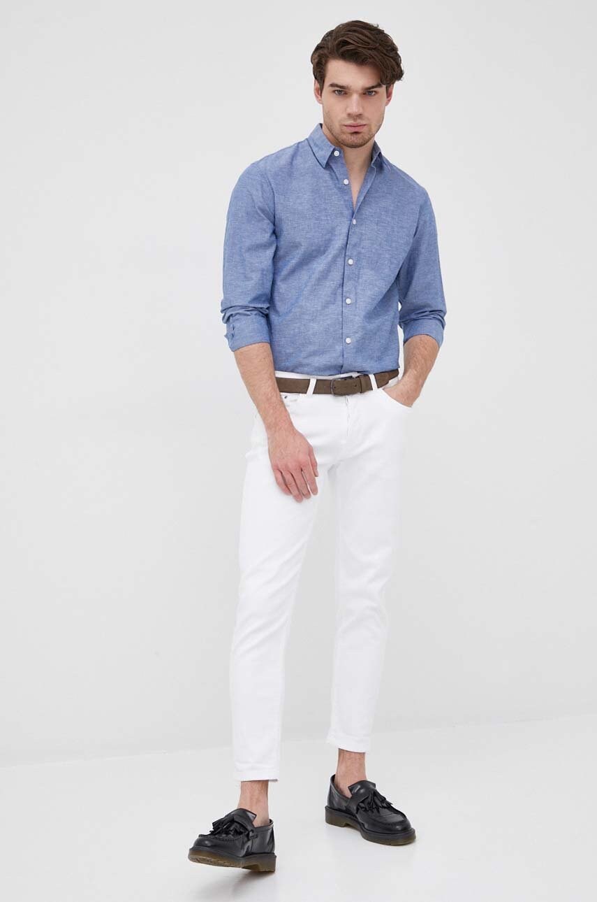 Selected camasa din amestec de in barbati, cu guler clasic, slim