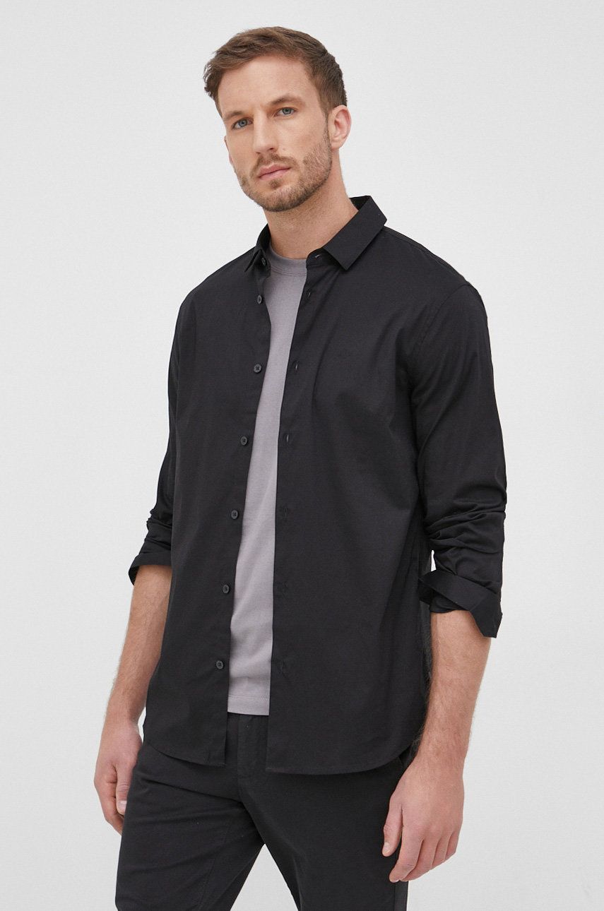 Armani Exchange camasa barbati, culoarea negru, cu guler clasic, slim answear.ro