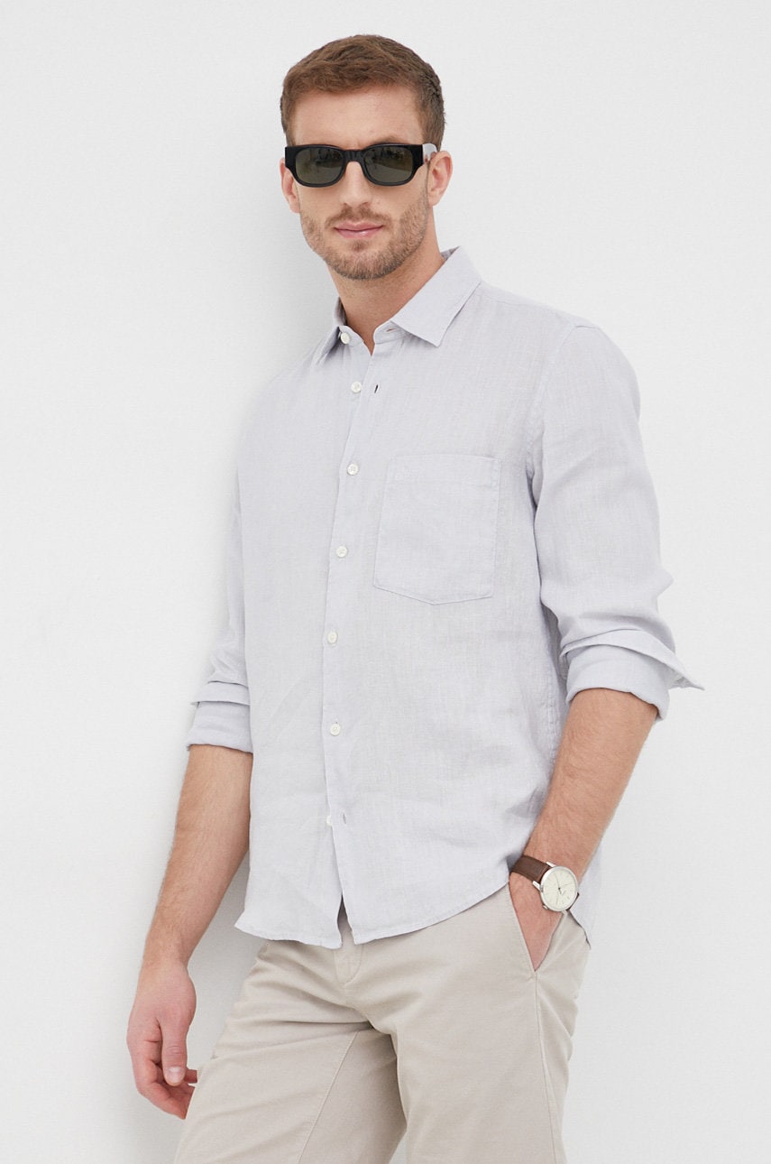 Marc o'polo camasa de in barbati, culoarea gri, cu guler clasic, regular
