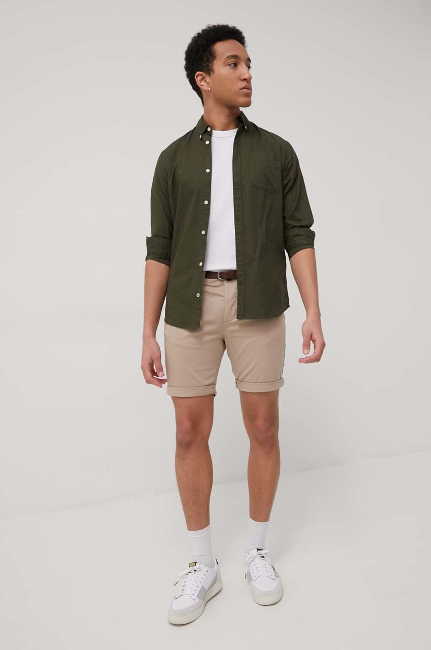

Хлопковая рубашка Jack & Jones мужская цвет зелёный regular воротник button-down