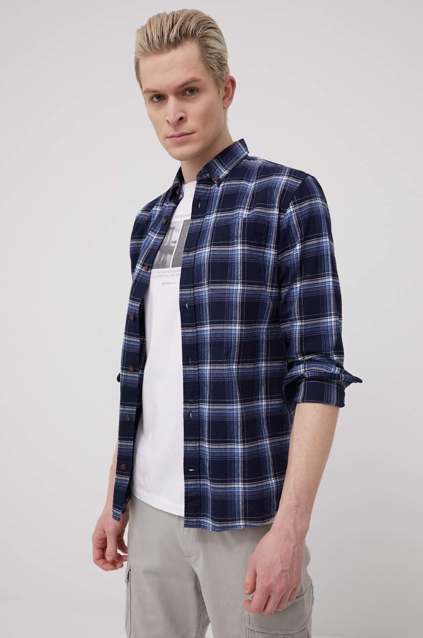 Jack & jones camasa din bumbac barbati, culoarea albastru marin, cu guler button-down, regular