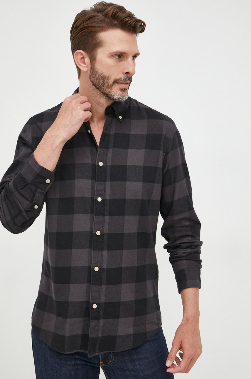 Selected Homme koszula bawełniana męska kolor szary slim z kołnierzykiem button-down