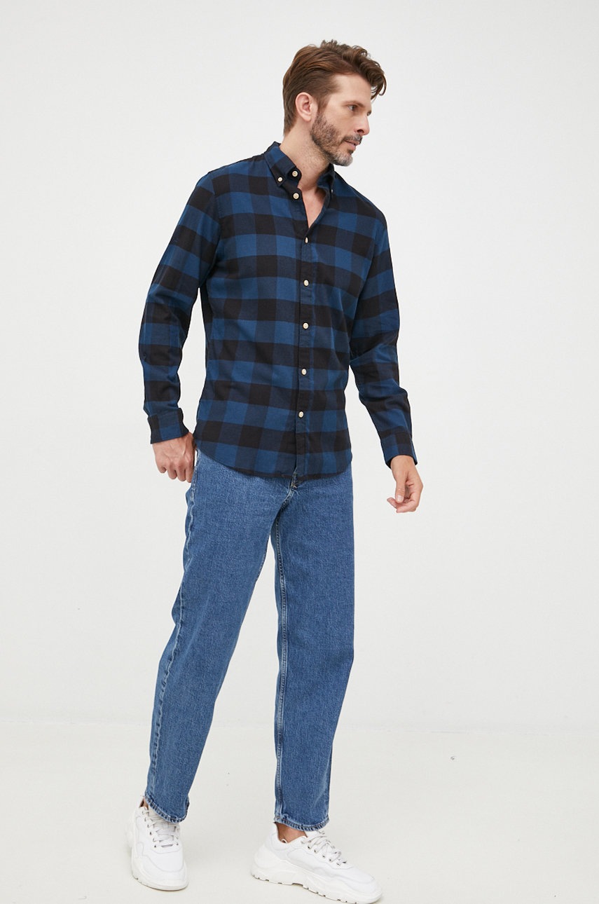 

Бавовняна сорочка Selected Homme чоловіча колір синій slim комір button-down